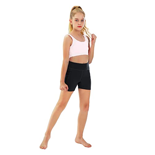 MIVEI Youth Girls 4″ Volleyball Gymnastics Shorts Women Spandex Biker Dance Yoga Cheer Athletic Compression Short with Pocket