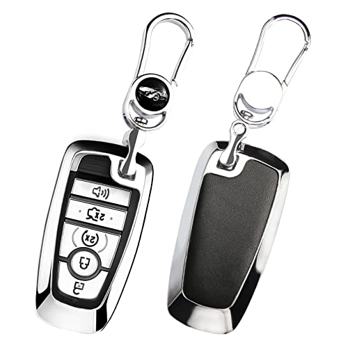 for Ford Key Fob Cover – Premium Metal Key Fob Case Compatible with Ford Ecosport Edge Escape Explorer F-150 Raptor F-250 F-350 F-450 F-550 Fusion Mondeo Mustang Ranger (Silver)