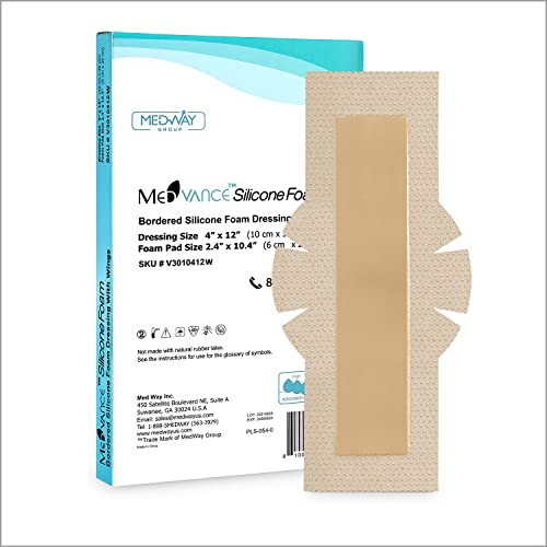 MedVanceTM Silicone – Bordered Silicone Adhesive Foam Dressing, Post Elbow, Shoulder Knee Surgery, (4″x12″ w/Wings)