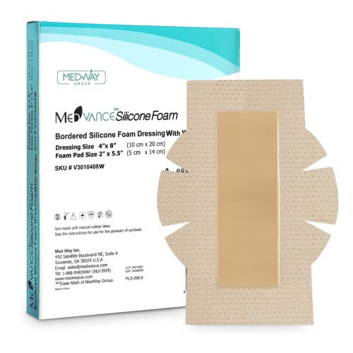 MedVanceTM Silicone – Bordered Silicone Adhesive Foam Dressing, Post Elbow, Shoulder Knee Surgery, (4″x8″ w/ Wings)