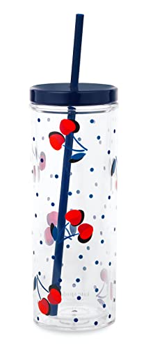 Kate Spade New York Insulated Tumbler with Reusable Straw, 20 Ounce Acrylic Travel Cup with Lid, Vintage Cherry Dot
