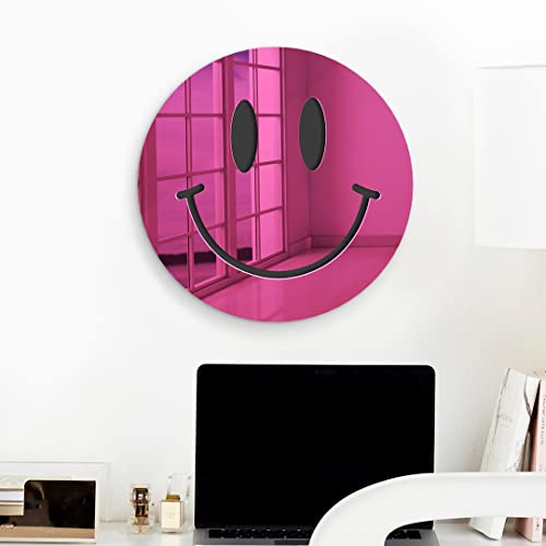 4ArtWorks – Happy Face 16″ x 16″ Pink Mirror Wall Art, Iconic Cool Decor, Classic Emoji Wall Hanging for Home Studio, Dorm, Studio or Kid’s Room, Smiley Happy Face