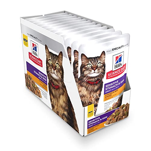 Hill’s Science Diet Adult Sensitive Stomach & Skin Wet Cat Food Pouch, Chicken & Beef, 2.8 oz., 24 Pack