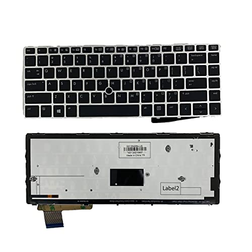 yhfshop Laptop Replacement US Layout with Backlit with Pointer Keyboard for HP EliteBook Folio 9470M 9470 9480 9480M US Silver Frame