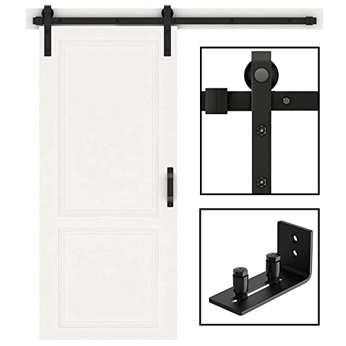 WINSOON 4FT Antique Single Sliding Barn Door Hardware Track Kit with 1 Pcs Barn Door Floor Guide Wall Mount Set | The Storepaperoomates Retail Market - Fast Affordable Shopping