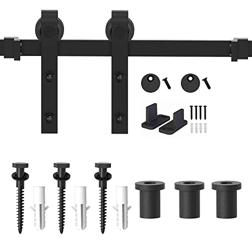 WINSOON 4FT Antique Single Sliding Barn Door Hardware Track Kit with 1 Pcs Barn Door Floor Guide Wall Mount Set | The Storepaperoomates Retail Market - Fast Affordable Shopping