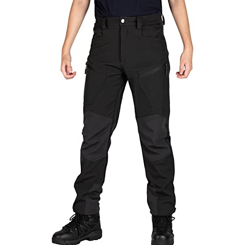 FREE SOLDIER Men’s Outdoor Cargo Hiking Pants Water Repellent Softshell Fleece Lined Snow Ski Pants (Black 30W x 32L)