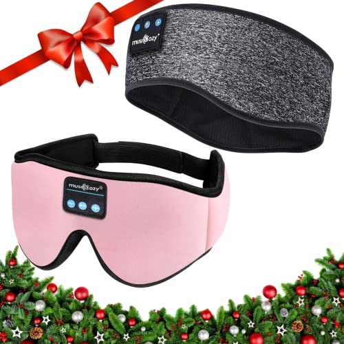 MUSICOZY Sleep Headphones Bluetooth Wireless Sports Headband, Sleeping Eye Mask Earbud for Side Sleepers Air Travel Cool Tech Unique Holiday Christmas Gifts, Pack of 2