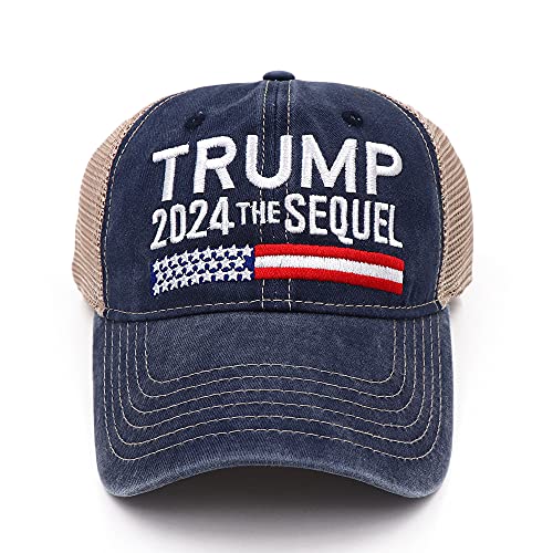 Bestmaple Donald Trump 2024 The Sequel Cap MAGA Baseball Caps Embroidery (Blue)