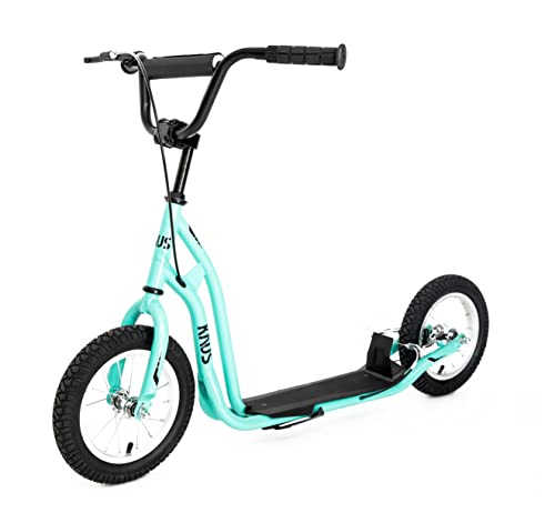 MEGHNA KNUS Kick Scooter for Youth Child Youth Scooter V-Brake 12″/12″ Inflatable Wheels Scooter Adjustable Height Scooter for Kids, Non Electric, Tiffany Blue