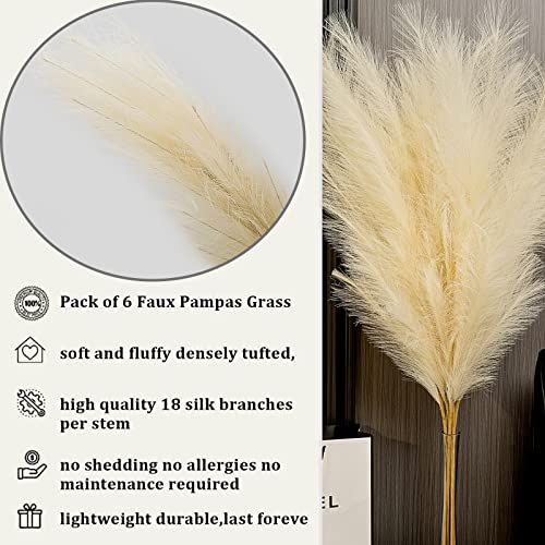 Morgofun Faux Tall Pampas Grass, Set of 6 Stems Extra Large Artificial Pompous Grass Branches,Boho Room Decor- Beige/Ivory | The Storepaperoomates Retail Market - Fast Affordable Shopping
