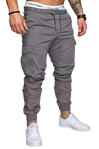 RONGKAI Mens Casual Cargo Pants Cotton Sweatpants Fashion Joggers Sports Long Pants Trousers Dark Gray M