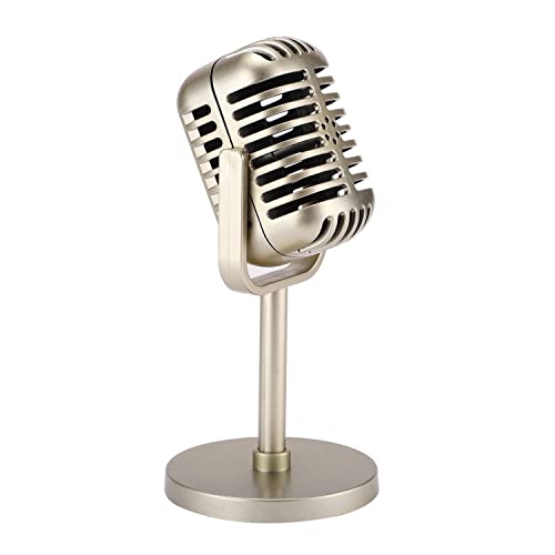 Facmogu Retro Microphone Props Model, Vintage Prop Mic, Fake Plastic Microphone Stage Table Ornament for Halloween Wedding Birthday Party Decoration – Gold