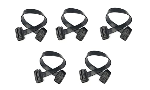 5pcs Full 16pin OBD II OBD2 Male to Female Extension Cable Flat Ribbon Cable with Angled connectors 30cm/1ft 16pin (5)