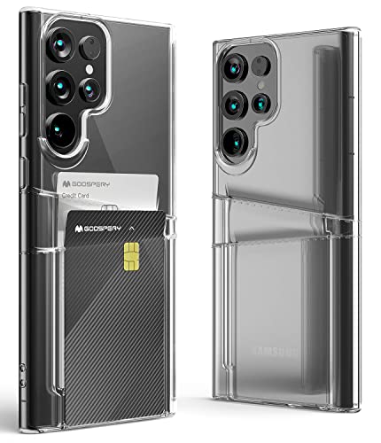 GOOSPERY Clear Wallet Designed for Galaxy S22 Ultra Case, Slim Thin User Friendly Holds 2 Cards Soft Anti Yellowing TPU Protective Wallet Case – Crystal Clear