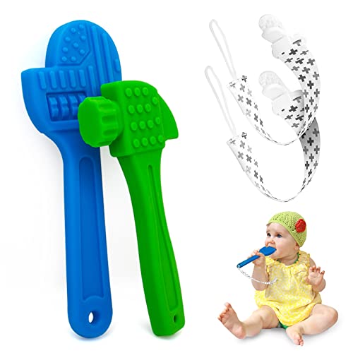 Baby Teething Toys for 0-6 Months 6-12 Months Baby Boy,Teethers for Babies 12-18 Months with Anti-Lost Rope,BPA-Free Premium Food Grade Silicone Baby Chew Toys,Hammer Wrench Shape Baby Boy Toys