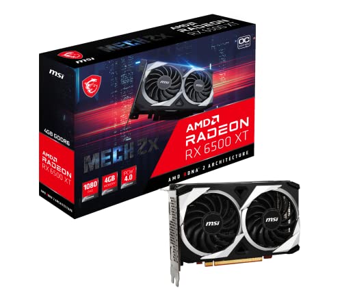 MSI Gaming AMD Radeon RX 6500 XT 64-bit 4GB GDDR6 DP/HDMI PCIe 4 Torx Twin Fans FreeSync DirectX 12 VR Ready OC Graphics Card (RX 6500 XT MECH 2X 4G OC)