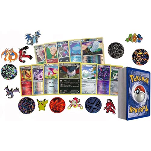 50 Assorted Pokemon Card Pack Lot This Comes with Foils, Rares, Random Pokemon Pin, and Pokemon Collectible Coin