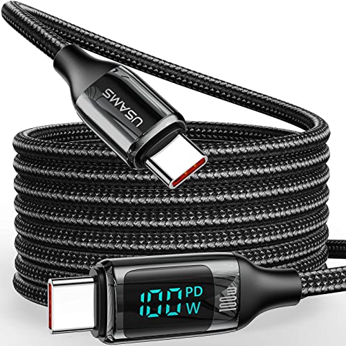 Wiredge 10FT USB C to USB C Cable 5A PD 100W LED Display Cable QC5.0 PPS Super Fast Charging Type-C Phone Nylon Braided Charger Cord 480Mbps Data Compatible with iPad MacBook Samsung Galaxy Pixel PS5