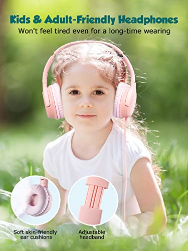 DyBaxa Kids Headphones Wired, Foldable On Ear Headset, Volume Limiter 94dB, Over-Ear Headphones for Kids School Online Classes Travel Children, 3.5mm Jack Compatible Smartphones Tablet, Pink | The Storepaperoomates Retail Market - Fast Affordable Shopping