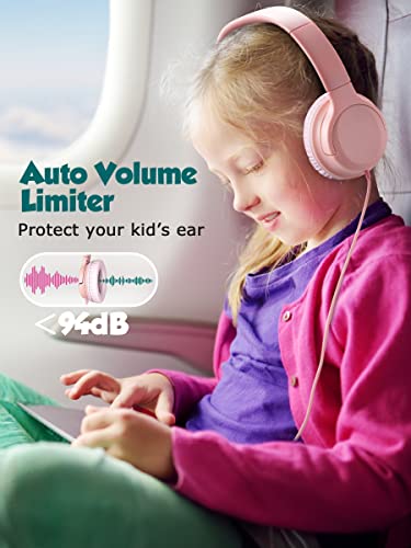 DyBaxa Kids Headphones Wired, Foldable On Ear Headset, Volume Limiter 94dB, Over-Ear Headphones for Kids School Online Classes Travel Children, 3.5mm Jack Compatible Smartphones Tablet, Pink | The Storepaperoomates Retail Market - Fast Affordable Shopping