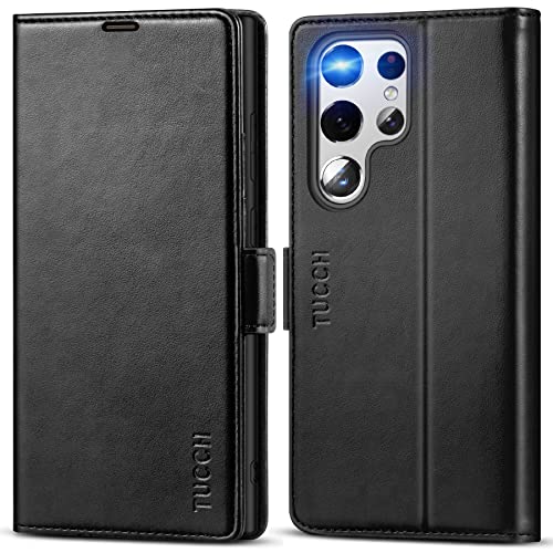 TUCCH Wallet Case for Galaxy S22 Ultra 5G, [TPU Shockproof Interior Case] Kickstand [RFID Blocking] Card Slot, Magnetic PU Leather Folio Cover Compatible with Galaxy S22 Ultra 5G 6.8-Inch 2022, Black
