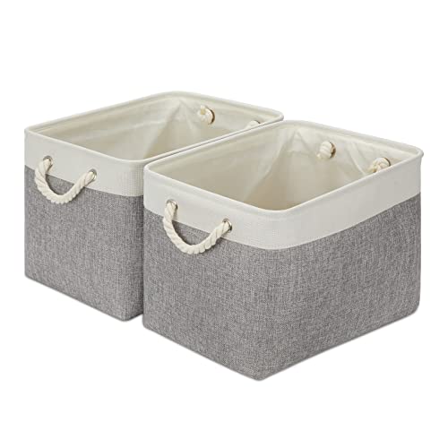 WLFRHD Storage Baskets for Organizing 16x12x12 Large Fabric Storage Baskets Bins Set of 2 Collapsible Decorative Storage Bins for Shelves Closet Nursery Toy Home Clothes (White And Grey)