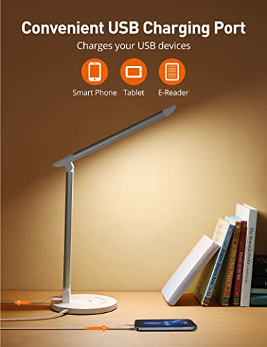 LED Desk Lamp, sympa Dimmable Table Lamp with 7 Brightness Levels, 5 Color Temperatures, USB Charging Port, Touch Control, Memory Function, Desk Light for Home Office Reading Work Study (Silver) | The Storepaperoomates Retail Market - Fast Affordable Shopping