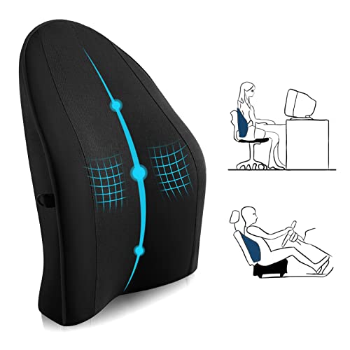 CNAMOY Lumbar Support Pillow Orthopedic Backrest – Memory Foam Back Cushion for Office Chair, Car Seat and Wheelchair to Relieve Back Pain Gifts for Fathers Day Dad Husband Men Birthday Mother