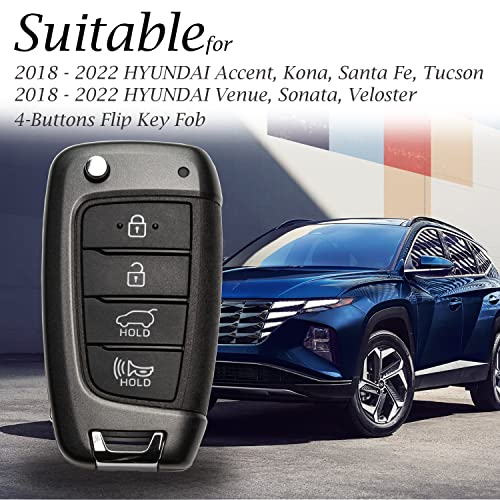 Vitodeco Genuine Leather Flip Key Fob Case Cover Compatible with Hyundai Accent, Kona, Santa Fe, Tucson, Venue, Sonata, Veloster 2018-2022 (4-Button, Black/Red) | The Storepaperoomates Retail Market - Fast Affordable Shopping