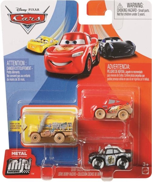 Disney Pixar Cars Mini Racers King’s Last Race 3-Pack, Damaged King, Lightning McQueen & Chick Hicks