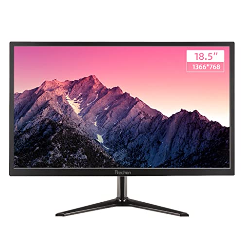 Prechen 18.5 Inch Monitor, TN Panel 1366 x 768 PC Monitor with HDMI and VGA Interface, 5ms, Brightness 250 cd/m², 60Hz Monitor with Dual Built-in Speakers, PC Screen Display for Office Work.