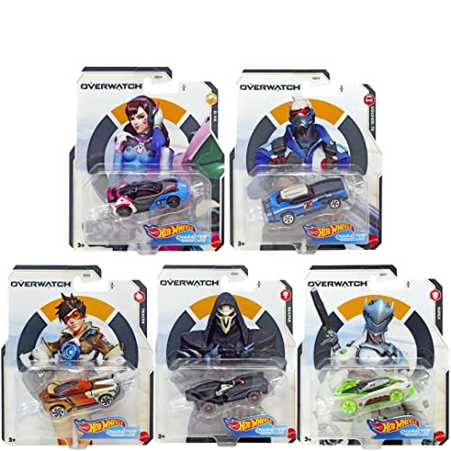 Hot Wheels Overwatch 2020 Character Cars Complete Set of 5 Vehicles with Genji, D.Va, Tracer, Soldier 76 and Reaper