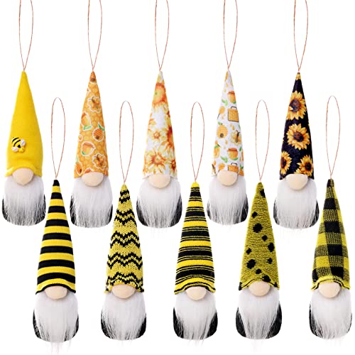 CDLong Handmade Bumble Bee Hanging Gnome Ornaments Set of 10, Colorful Swedish Honey Bee Decor Summer Fall Ornaments for Tree, Summer Bee Plush Gnome Decorations Fall Tree decorations for Home Holiday
