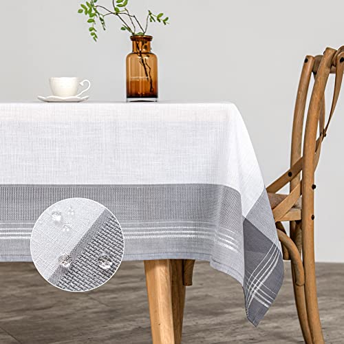 MANGATA CASA Tablecloths for Rectangle Tables-White Polyester Waterproof Washable with Border Table Covers -Summer Kitchen & Table Linens for Dining,Outdoor & Picnic(Grey/White 60x84in)