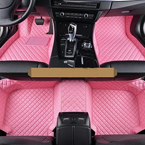 Custom Car Floor Mats Fit 96% Car Model Luxury Leather Waterproof Anti-Skid Full Coverage Liner Front Rear Mat/Set (Pink)
