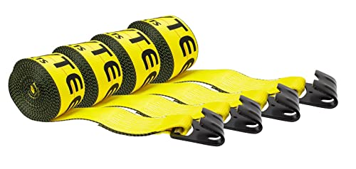Mytee Products Winch Straps 4″ x 30′ Yellow Heavy Duty Tie Down w/Flat Hooks WLL# 5400 lbs | 4 Inch Cargo Control for Flatbed Truck Utility Trailer (4 Pack)