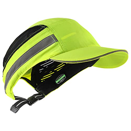 Bump Cap for Safety Baseball Cap Style Hard Hats for Adult Men Women Breathable Lightweight Safety Hat for Head Protection with Reflective Stripes Stylish Micro/Short/Long Brim (Short Brim Lime)