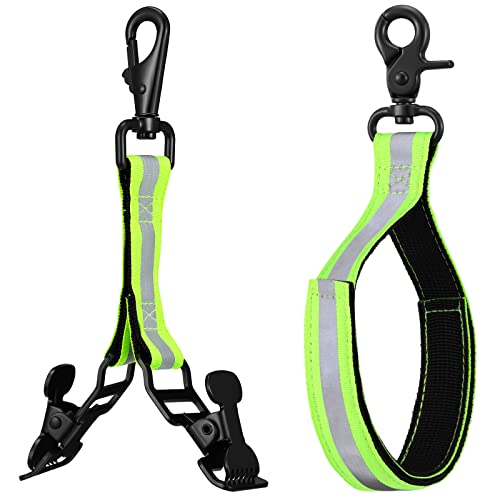 Shappy 2 Pieces Firefighter Glove Strap with Reflective Trim Firefighting Glove Safety Strap Turnout with Swivel Snap Hook Clip (Green)
