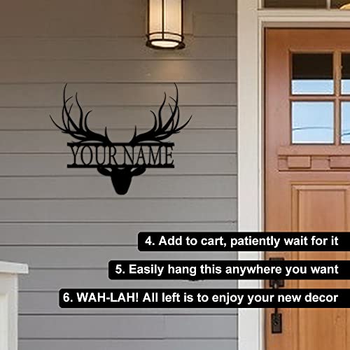 Custom Name Sign Personalized Deer Antlers Ornaments Decor Metal Sign Housewarming Moving Birthday Christmas Gift for Men Women Monogram Hunting Gift for Grandparents Papa Deer Head Sign Black 12″ | The Storepaperoomates Retail Market - Fast Affordable Shopping