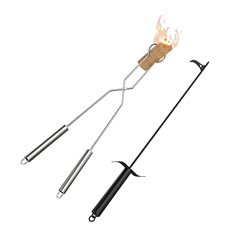 Fireplace Poker Grabber, Extra Long Fire Poker Stick & Firepit Tongs 40 Inch, Fireplace Tools for Fireplace, Camping, Wood Stove and Indoor Outdoor Use