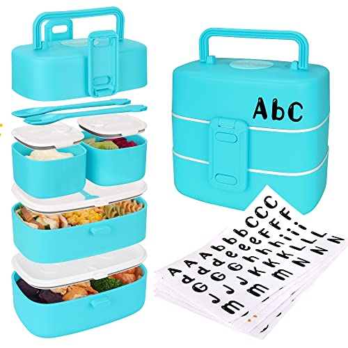 DOIOED Bento Lunch Box for Kids/Toddlers, Include Name Sticker – Leak Proof Stackable Bento Box with 4 Compartments – Children/Adults Lunch Containers, Durable Perfect Size for On-the-Go Meal.