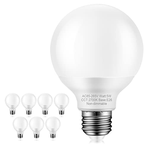 8 Pack Warm White Bathroom Light Bulbs, 60 watt Equivalent, E26 Medium Base, G25 LED Globe Light Bulbs for Bathroom Vanity, 2700K Round Light Bulb Over Mirror, 120V, Non-dimmable