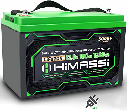 HiMASSi 12V 100Ah LiFePO4 Battery Low Temperature Charging (-4°F), Built in 100A BMS Lithium Battery for Trolling Motor Marine RV Solar Electrical Systems Home Energy Storage