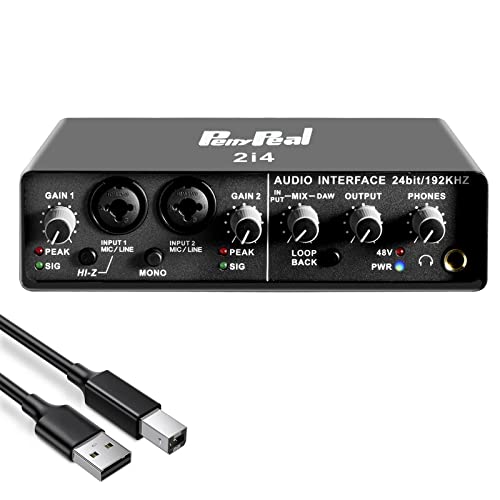 penypeal USB Audio Interface for PC 2-in 4-out with XLR Mic Amplifier,Hi-Z Switch,LOOPBACK,48V Phantom Power,24-bit/192 kHz TRS Balanced Ultra-Low Latency Monitor, Recording, Streaming and Podcasting