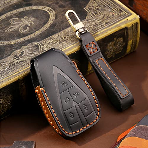 WEEAZYQ Car Keychain Cover Smart Leather Key case Key Cover,Fit for Changan CS35 Plus CS55 Plus CS75 Plus 2019, Black, 4