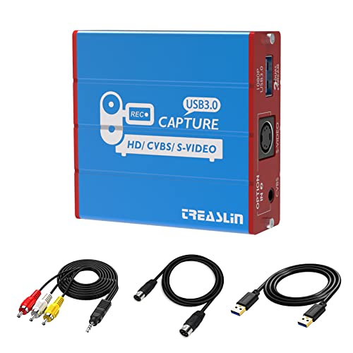 TreasLin Video Tape to Digital CVBS S-Video HDMI Capture Video Digital Format from VCR’s, AV, RCA, 8mm Film Hi8 Tape Player Cassette Camcorder Mini Dv Old Music Player