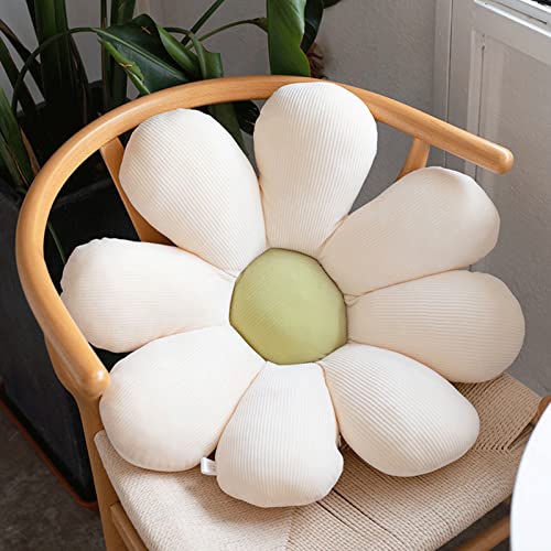 Daisy Flower Floor Pillow, 17.7” Flower Plush Throw Pillow Flower Shape Cushion for Reading, Room, Watching TV (Green White)