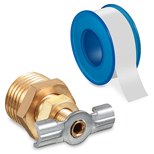 1/2” RV Water Heater Replacement Drain Valve with Tape, Durable Brass Construction RV Water Heater Drain Plug for RV, and Trailer Water Heater (1 Pack)