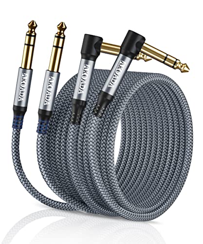 1/4 inch TRS Audio Cable (2Pack 15FT),Akoada 6.35mm Male Jack Balanced Stereo Cord,6.35 Instrument Interconnect Wire for Electric Bass,Keyboard,Mixer,Amplifier/Amp,Speaker,etc